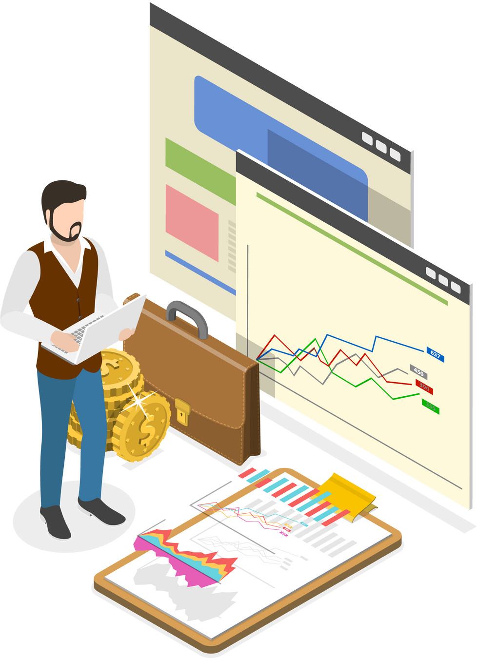 3D Isometric Flat Illustration of Financial Analysis. Item 3